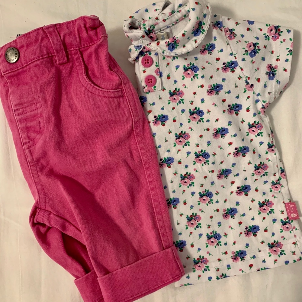JoJo Maman Bebe pant & floral top Peter Pan collar